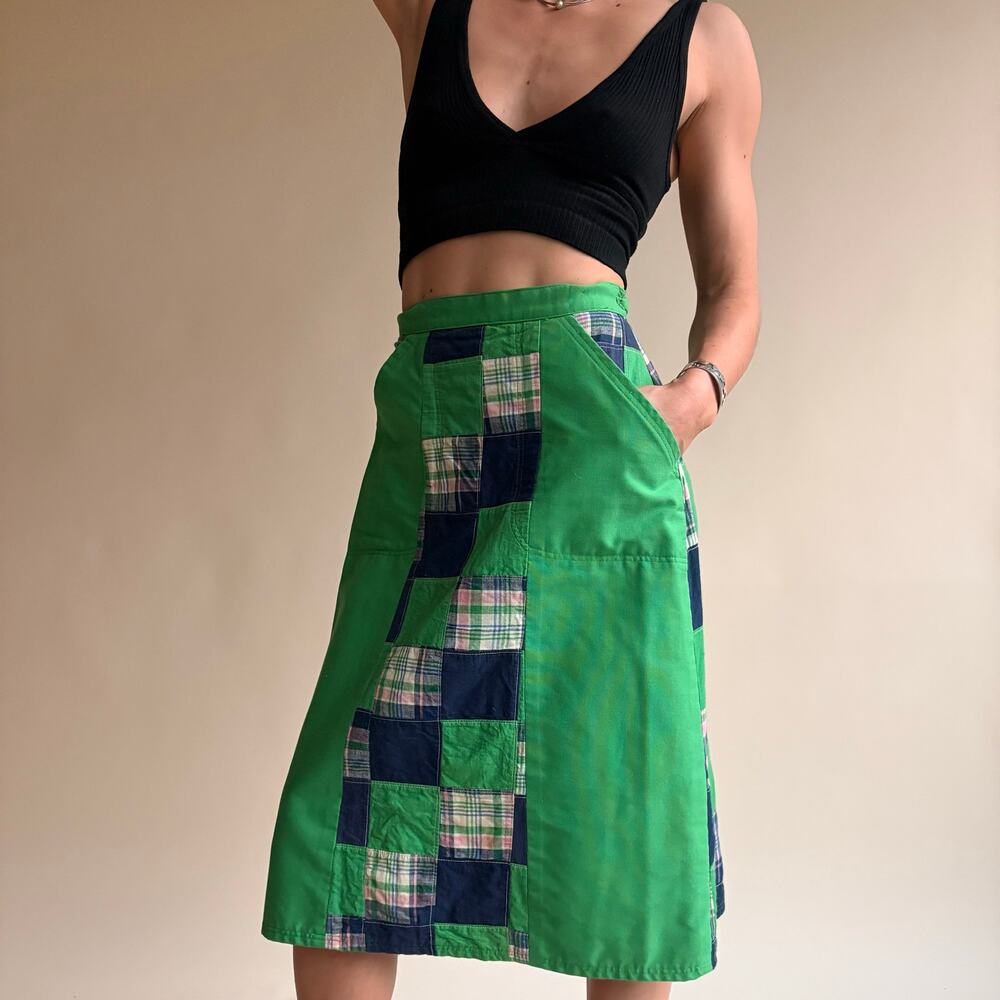 Bay Country Classics Green & Navy Patchwork Wrap Skirt - Reversible, One Size - Picture 3 of 8
